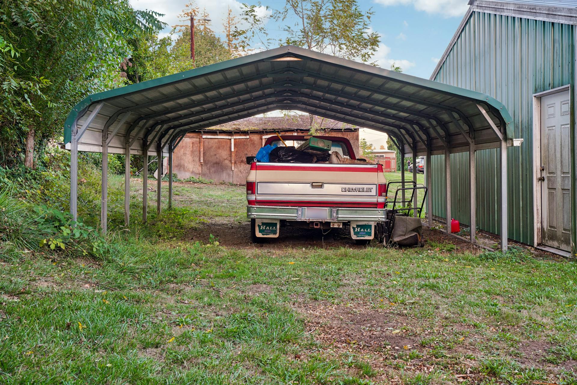 Wooden carport with rustic design